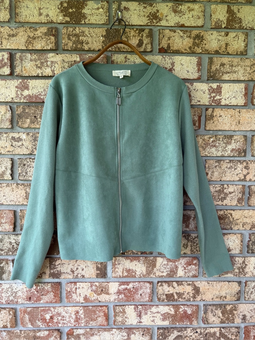 La Vila Milano Faux Suede Front Ribbed Knit Zip Jacket Women’s Size Large